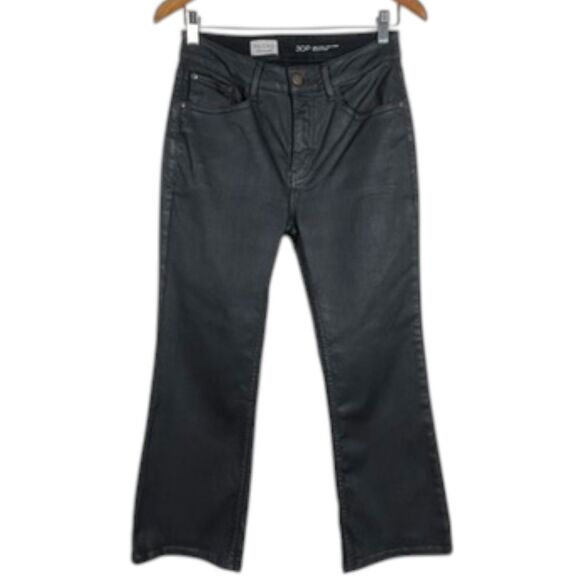 Pilcro Yaya Coated Crop Flare Jeans Black Size 30P Anthropologie EUC - Picture 1 of 16